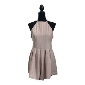 Tan Halter Neck Romper | Flowy Neutral Playsuit